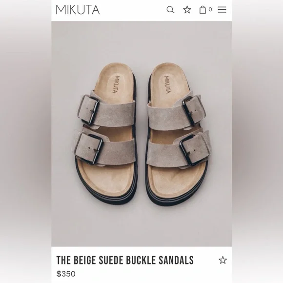 Mikuta Beige Suede Buckle Sandals
